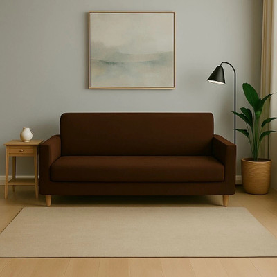 Decowell Polyester Plain 3 Seater Sofa Cover(Brown Pack of 1)