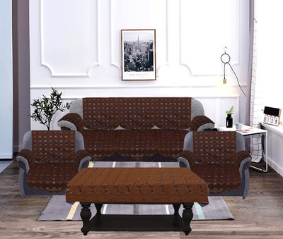 KUBER INDUSTRIES Cotton Floral 3+1+1 Seater Sofa Cover(Brown Pack of 7)