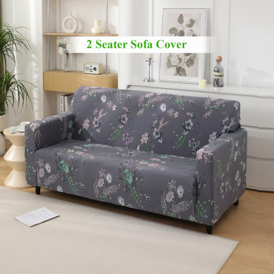 HOKiPO Polyester 2 Seater Sofa Floral Cover(Pack of 1 Bentonite Grey Budding Florals)