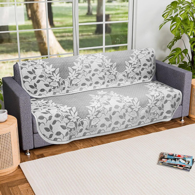 KUBER INDUSTRIES Cotton Floral 3 Seater Sofa Cover(Grey Pack of 2)