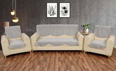 EASTTARDOMM Velvet 3+1+1 Seater Sofa Geometric Cover(Pack of 6 Grey)