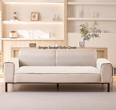 HOUSE OF QUIRK Velvet 1 Seater Sofa Plain Cover(Pack of 1 Cream)