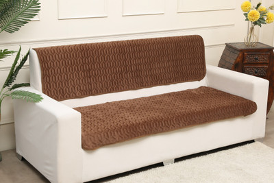 Fashion Throw Velvet 3 Seater Sofa Geometric Cover(Pack of 2 Brown)