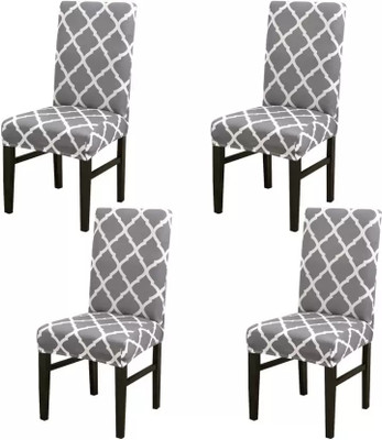 papsun Polyester Geometric 4 Seater Chair Cover(Grey Pack of 4)