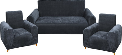 PRABHNOOR Velvet 3+1+1 Seater Sofa Plain Cover(Pack of 3 Grey)