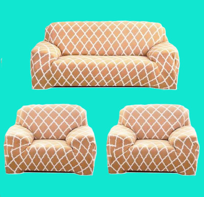 TURIYA Polyester, Polycotton 3+1+1 Seater Sofa Abstract Cover(Pack of 1 Gold, Siver, White)