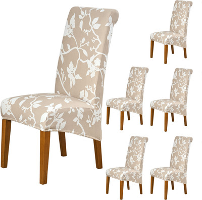 HOKiPO Polyester 6 Seater Chair Floral Cover(Pack of 6 Buff Brown)