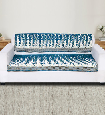 Nendle Cotton 3 Seater Sofa Abstract Cover(Pack of 2 SkyBlue)