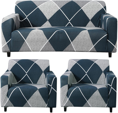 KriShyam Polyester 3+1+1 Seater Sofa Floral Cover(Pack of 1 Stylish 5 Seater Sofa Cover | Stretchable Slipcover Set (Grey Blue, 3+1+1))