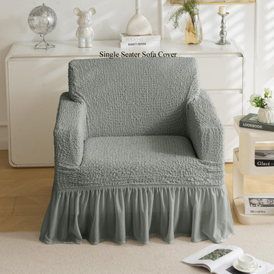 HOUSE OF QUIRK Polyester Plain 1 Seater Sofa Cover(Grey Pack of 1)
