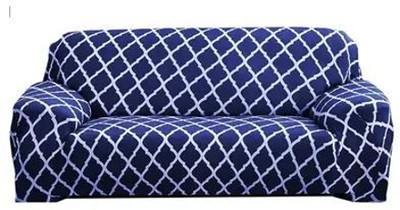 papsun Polyester Geometric 3 Seater Sofa Cover(Blue Pack of 1)