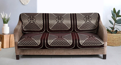 Nendle Jacquard 3 Seater Sofa Floral Cover(Pack of 2 Brown)