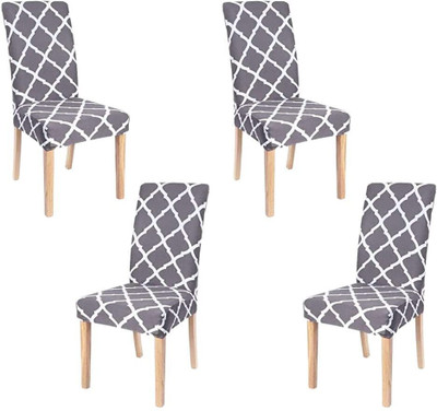 Roodra Creations Polycotton Abstract 1 Seater Chair Cover(Grey Pack of 4)