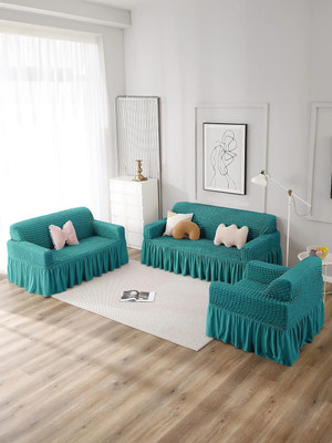 Cortina Polyester 3+1+1 Seater Sofa Abstract Cover(Pack of 3 AQUA)
