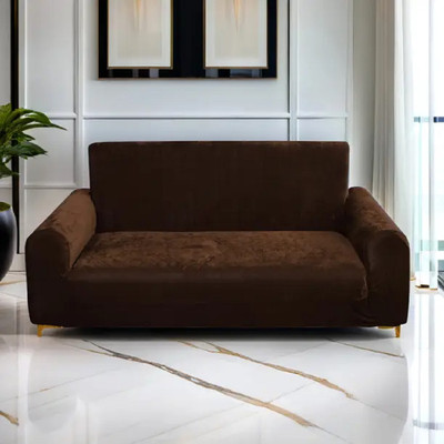 TURIYA Velvet, Polyester 3 Seater Sofa Plain Cover(Pack of 1 Brown)