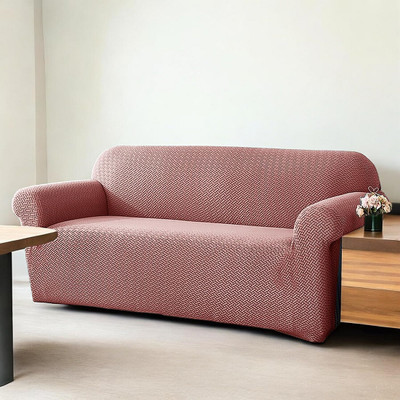 Coozly Polyester Plain 3 Seater Sofa Cover(Salmon Pink Pack of 1)