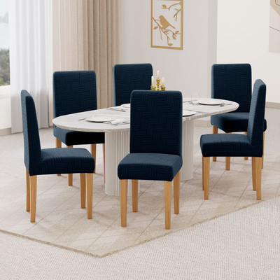 lukzer Jacquard 1 Seater Chair Plain Cover(Pack of 6 Pastel Marine Blue Ripple Lines)