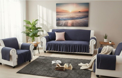 Casanest Velvet 3+1+1 Seater Sofa Plain Cover(Pack of 1 dark blue)