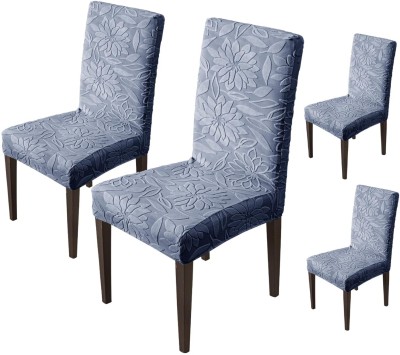 HOUSE OF QUIRK Jacquard Floral Chair Cover(Dark Blue Pack of 4)