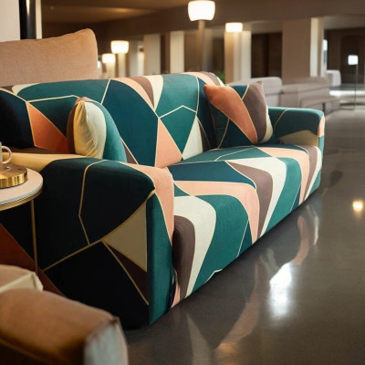 ADstore Polyester Geometric 3 Seater Sofa Cover(Multicolor Pack of 1)