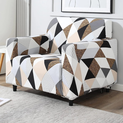 B BESTILO Polyester 1 Seater Sofa Geometric Cover(Pack of 1 Brown)