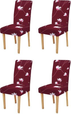 TORODINEART Polyester Floral Chair Cover(Pink Pack of 4)