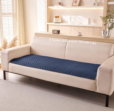 HOUSE OF QUIRK Polyester Checkered 4 Seater Sofa Cover(Navy Pack of 1)