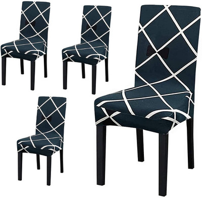 ADstore Polyester Geometric 1 Seater Chair Cover(Blue Check Pack of 4)