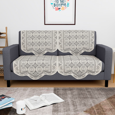 KUBER INDUSTRIES Cotton 2 Seater Sofa Geometric Cover(Pack of 4 White)