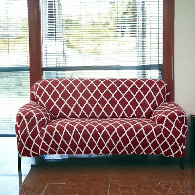 LERV'S Collection Polycotton Geometric 3 Seater Sofa Cover(RED, WHITE Pack of 1)