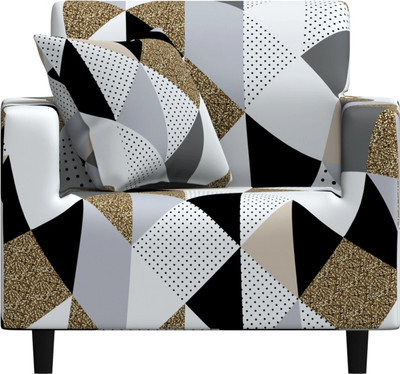 B BESTILO Polyester Checkered 1 Seater Sofa Cover(Grey Brown Pack of 1)