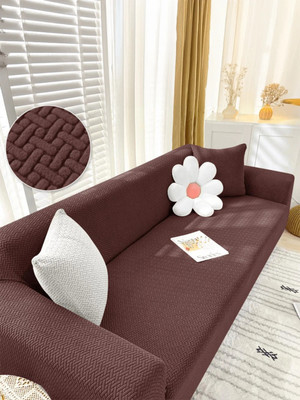 B BESTILO Polyester Checkered 4 Seater Sofa Cover(Brown Pack of 1)