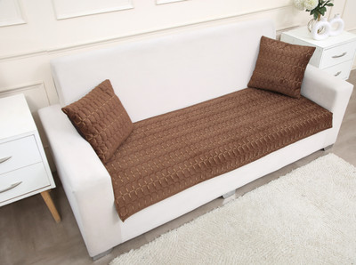 Fashion Throw Velvet 4 Seater Sofa Geometric Cover(Pack of 1 Brown)