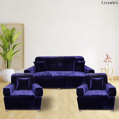 Leoaries Velvet Plain 3+1+1 Seater Sofa Cover(BLUE Pack of 3)