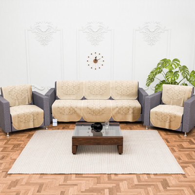 HOMESTIC Cotton 3+1+1 Seater Sofa Floral Cover(Pack of 10 Cream)