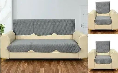 EmmEmm Velvet Abstract 3+1+1 Seater Sofa Cover(Grey Pack of 6)