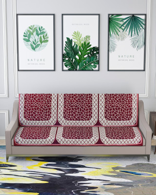 Nendle Velvet Abstract 3 Seater Sofa Cover(Maroon Pack of 2)