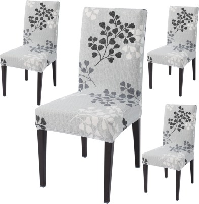 HOKiPO Polyester Floral Chair Cover(Grey Pack of 4)