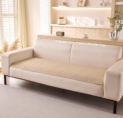 HOUSE OF QUIRK Polyester Checkered 4 Seater Sofa Cover(Khaki Pack of 1)