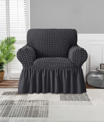 Jaide Polyester Polka 1 Seater Sofa Cover(Grey Pack of 1)