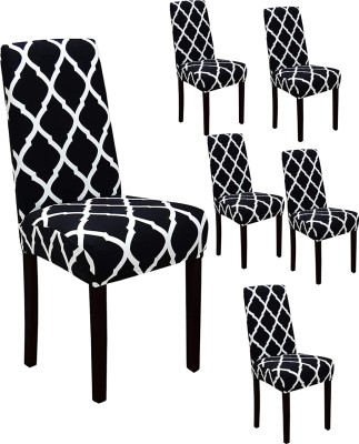 Magic Cover Polyester Abstract Chair Cover(Black Pack of 6)