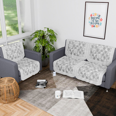 HOMESTIC Cotton 3 Seater Sofa Floral Cover(Pack of 6 Grey)