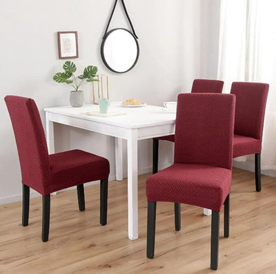 vinsano Jacquard Plain 4 Seater Chair Cover(Wine Pack of 4)