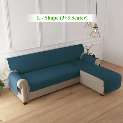 HOKiPO Polyester Plain 3+3 Seater L-Shape Sofa Cover(Peacock Blue Pack of 1)