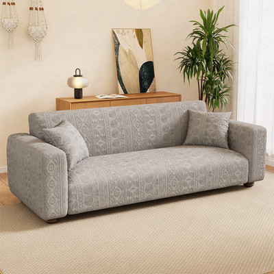 lukzer Jacquard Abstract 3+1+1 Seater Sofa Cover(Pastel Grey Leaf Trail Pack of 1)