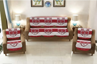 croox Cotton 3+1+1 Seater Sofa Abstract Cover(Pack of 10 Red & White)
