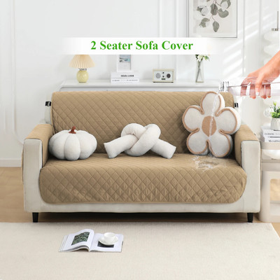 HOKiPO Polyester Plain 2 Seater Sofa Cover(Camel Pack of 1)