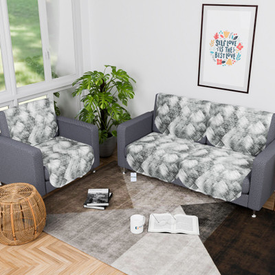 HOMESTIC by Kuber Industries Cotton 3 Seater Sofa Floral Cover(Pack of 6 Grey)