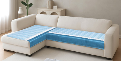 Fashion Throw Velvet 3+3 Seater L-Shape Sofa Checkered Cover(Pack of 6 Turquoise)