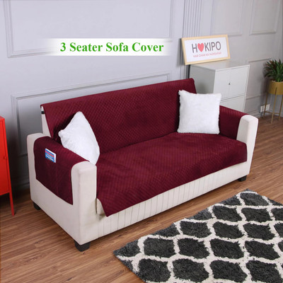 HOKiPO Velvet 3 Seater Sofa Plain Cover(Pack of 1 Sangria Red)